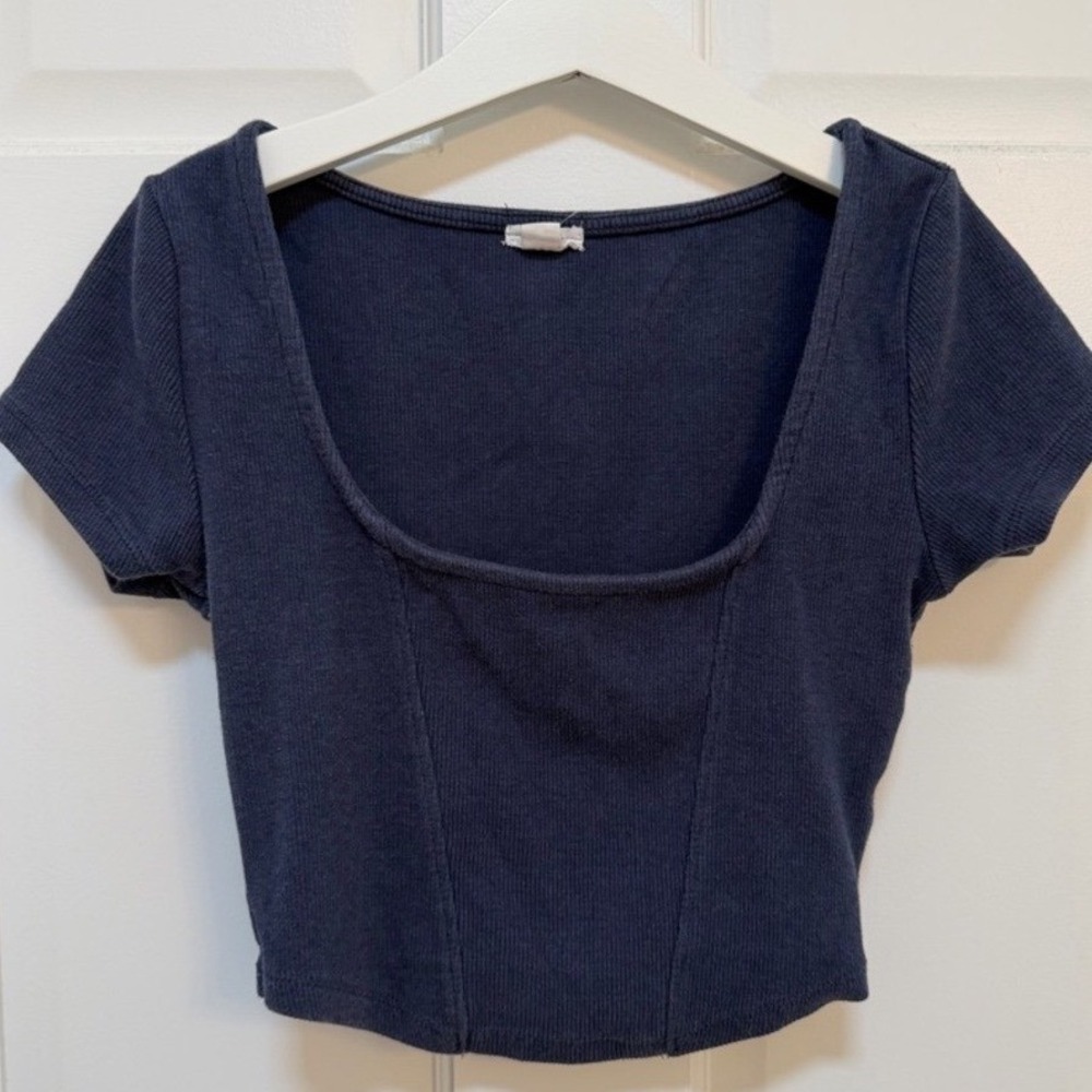 Garage Ribbed Square Neck Crop Top - Navy